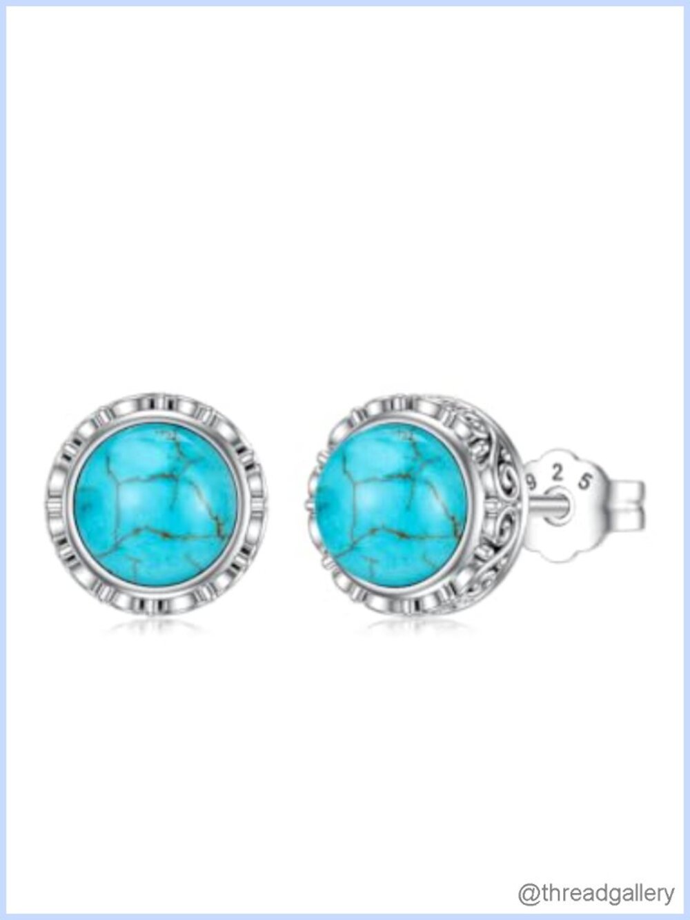 Sterling Silver Turquoise Stud Earrings 8x8mm Feather Western Gift